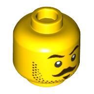 Lego Minifig Head Dark Brown Eyebrows, Moustache, Soul Patch, Stubbled Beard, Stern/Scared print / Yellow