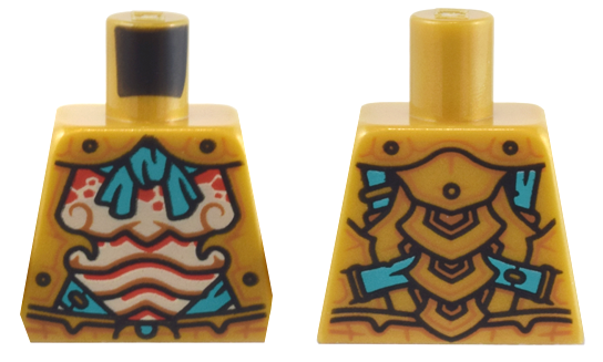 Lego Torso Armor, Dark Turquoise Tie and Straps, Red and Tan Scales Pattern