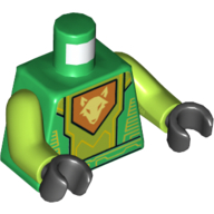 Lego Torso Armor with Lime Circuitry and Panel with Bright Light Yellow Fox Head on Orange Pentagonal Shield Print, Lime Arms, Black Hands / Green