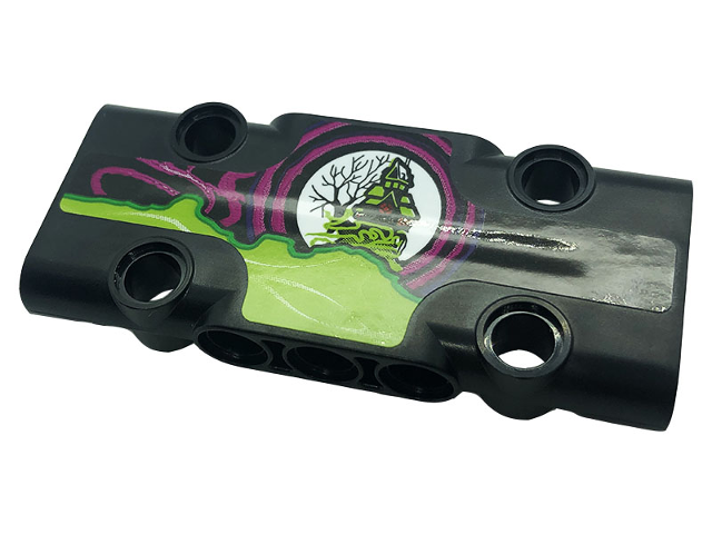 Lego Technic, Panel Plate 3 x 7 x 1 with Black House and Tree, Lime Roof and Magenta Circles Pattern Model Right Side (Sticker) - Set 42118