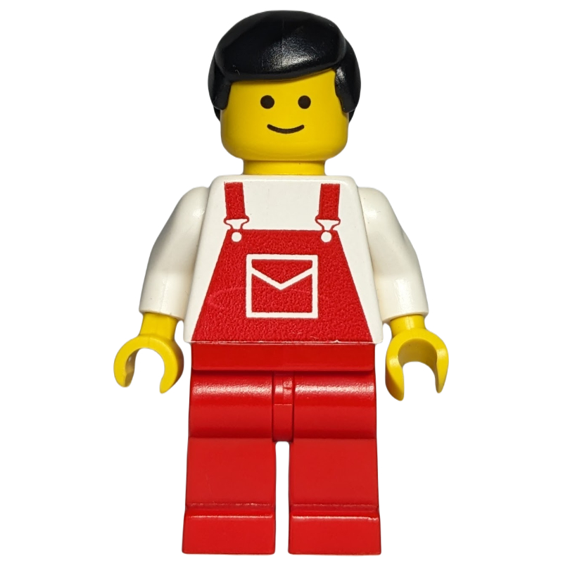 Lego Man, Red Overalls, Black Hair (3626a Head)