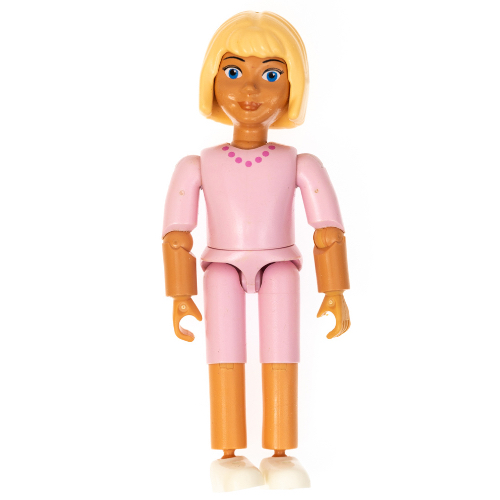 Lego Belville Figure Articulated Elbows, Child, Female, Light Yellow Hair, Pink Shorts, Pink Shirt with Necklace Print / Nougat
