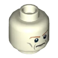 Minifig Head Aldrich Killian, Medium Nougat Eyebrows, Gray Wrinkles, Determined / Angry with Red Eyes and Protruding Veins Print / Glow in Dark White