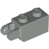 Hinge Brick 1 x 2 Locking with 2 Fingers Vertical End, 9 Teeth / Light Gray