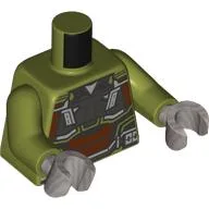 Torso, Pilot Suit Dark Bluish Grey/Reddish brown/Black Armor print, Olive Green Arms, Dark Bluish Gray Hands / Olive Green