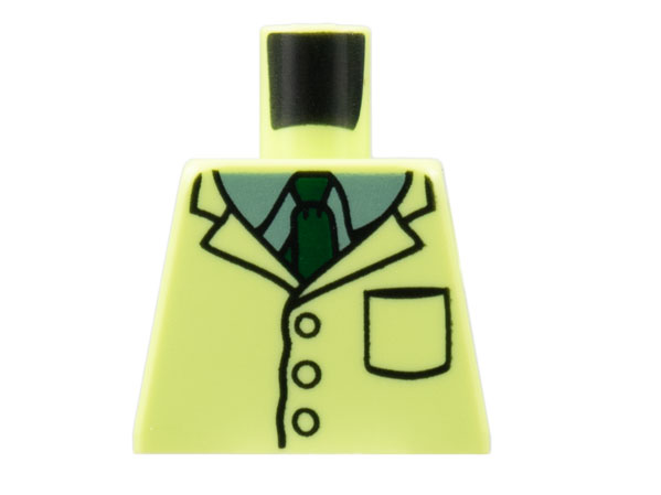 Lego Torso Lab Coat, Sand Green Collar, Dark Green Tie Pattern