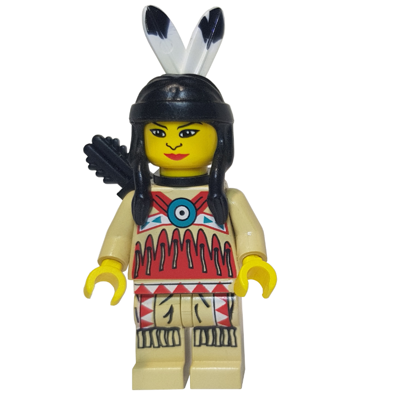 Lego Indian - Woman, Tan Clothing, Red Trim, Quiver