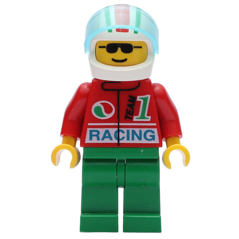 Lego Racer - Octan, Red Torso, Green Legs, White Helmet