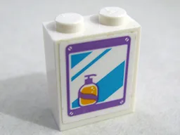 Brick 1 x 2 x 2 with Inside Stud Holder with Mirror and Soap Bottle Pattern (Sticker) - Set 41109