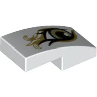 Brick Curved 2 x 1 No Studs with Right Eye, Metallic Gold Print / White