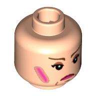 Lego Minifig Head Dolores Umbridge, Pink Lips, Rouge, Frown Lines, White Pupils Print [Blocked Open Stud] / Light Nougat