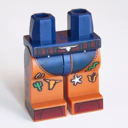 Hips and Dark Orange Legs with Dark Brown Belt, Silver Eagle Belt Buckle, Dark Blue Chaps, Cactus, Silver Star, Cow, Decorations Print