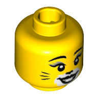 Lego Minifig Head Cat Costume Girl, Cat Make Up, Grey Eyelashes, White Around Mouth / Yellow