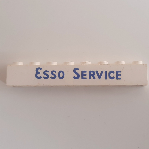 Lego Brick 1 x 8 with 'ESSO SERVICE' Short Blue Print / White