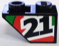Lego Slope, Inverted 45 2 x 1 with Black Number 21 on Red and Green Stripes Pattern Model Right Side (Sticker) - Set 8898