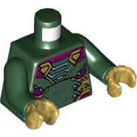Lego Torso Armour, Dark Purple Cloak, Orange Trim Print, Dark Green Arms, Pearl Gold Hands / Dark Green
