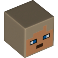 Lego Minifig Head Special, Cube with Pixelated Medium Nougat Face, Blue Eyes Print / Dark Tan