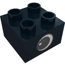 Duplo Brick 2 x 2 with Eye with White Spot Print, on Two Sides - Type 1 / Black