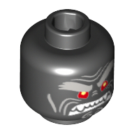 Lego Minifig Head Garmadon, Light Bluish Gray Bushy Eyebrows, Left Raised Eyebrow, Red Eyes, Clenched White Fangs Print [Hollow Stud] / Black