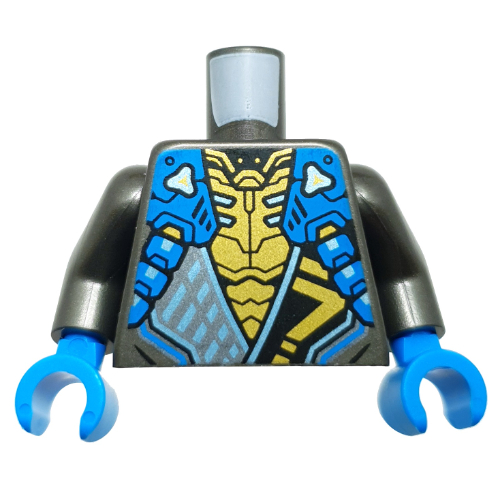Lego Torso, Ninja Robes, Black Sash with Gold Symbol, Medium Azure Strap, Gold Chest print, Pearl Titanium Arms, Dark Azure Hands / Pearl Titanium