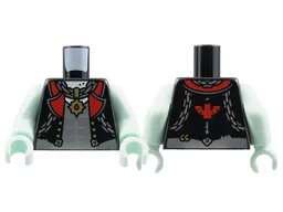Torso Vest with Red Lapels, Dark Bluish Gray Shirt, Silver Chains, Gold Pendant, Bat on Back Pattern / Light Aqua Arms / Light Aqua Hands