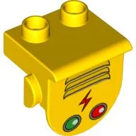 Duplo Plate 1 x 2 with Overhang with Grille, Lightning Bolt, and Green & Red Lights Print / Yellow
