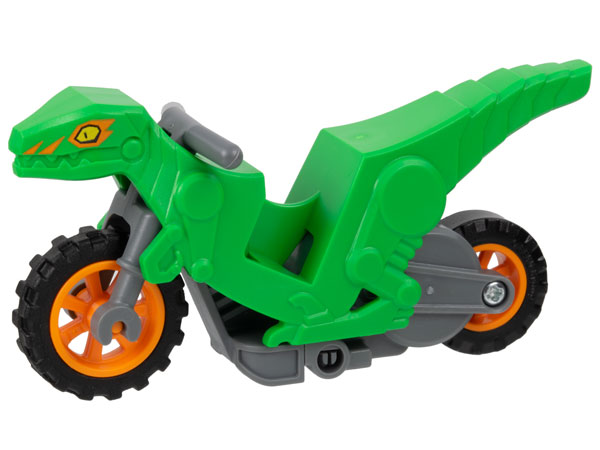 Lego Stuntz Flywheel Motorcycle Velociraptor Bike with Dark Bluish Gray Frame, Orange Wheels, and Dark Bluish Gray Handlebars with Yellow Eyes and Orange Markings Pattern