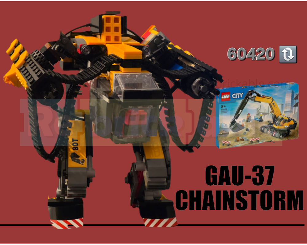 Lego GAU-37-CHAINSTORM battle mech (60420 Excavator alternate)