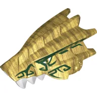 Creature Body Part, Dragon Head Upper Jaw with White Teeth, Gold Eyes, Dark Green Tribal Decoration / Pearl Gold