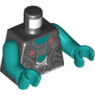 Lego Torso, Vest, Leather, with Coral Star, Necklace Chain with Skull and Crossbones Print, Dark Turquoise Arms and Hands / Black