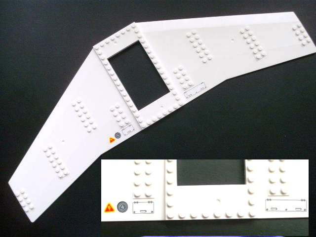 Lego Wing Plate 20 x 56 with 6 x 10 Cutout and No Holes with Warning Sign, Filler Cap and Hatches Pattern (Stickers) - Set 7893