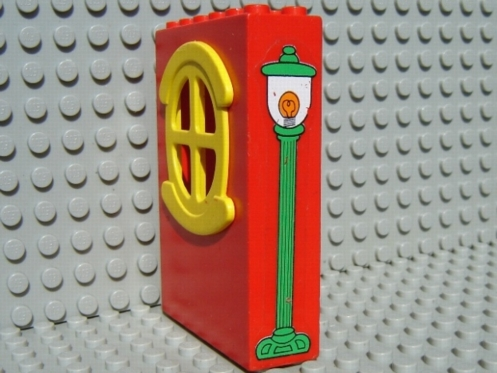 Lego Fabuland Building Wall 2 x 6 x 7 with Round Symmetric Yellow Window with Lamp Post Right Pattern (Sticker) - Set 3665