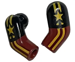 Arm, (Matching Left and Right) Pair with Black Short Sleeves, Bright Light Orange Stars and Stripes Pattern / Dark Red