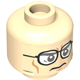 Minifig Head Clark Kent, Glasses with Black Frames, White Lenses and Cheek Lines Print / Light Nougat