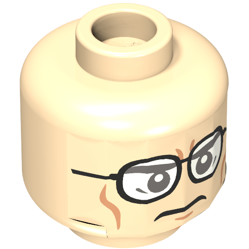 Lego Minifig Head Clark Kent, Glasses with Black Frames, White Lenses and Cheek Lines Print / Light Nougat