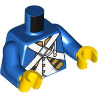 Lego Torso Jacket, White Cross Straps Print (Bluecoat Soldier), Blue Arms, Yellow Hands - New Version / Blue