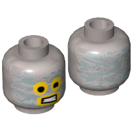 Lego Minifig Head Emmet, Yellow Eyes and Mouth, Aluminum Foil Print [Hollow Stud] / Flat Silver