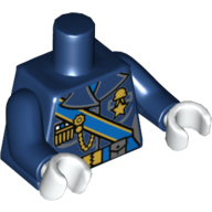Lego Torso Military Uniform with Blue Sash and Belt and Gold Chain and Medals Print, Dark Blue Arms, White Hands / Dark Blue