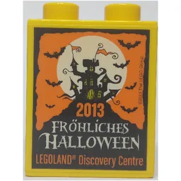 Duplo Brick 1 x 2 x 2 with 'LEGOLAND Discovery Centre 2013 Fröhliches Halloween' Print / Yellow