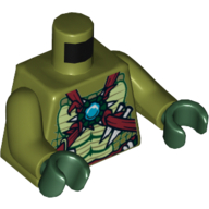 Lego Torso Muscles Outline, Chi Armour and Chi Jewel Print, Olive Green Arms, Dark Green Hands / Olive Green
