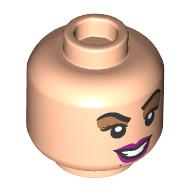 Lego Minifig Head Sarah Sanderson, Dark Orange Eyeshadow, Coral Lips, Raised Eyebrow Smile / Worried print / Light Nougat