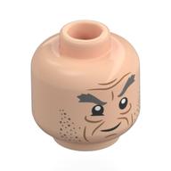 Lego Minifig Head Argus Filch, Thick Dark Bluish Grey Eyebrows, Stubbles, Wrinkles, Grin / Scared / Light Nougat