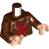 Lego Torso Jacket, Red Vest, Black Bow Tie print, Reddish Brown Arms, Light Nougat Hands / Reddish Brown