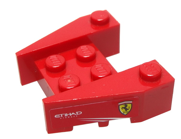 Lego Wedge 3 1/2 x 4 with Stud Notches with Ferrari Logo and White 'ETIHAD AIRWAYS' on Red Background Pattern on Both Sides (Stickers) - Sets 8168 / 8185