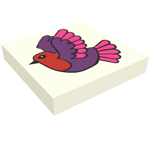 Lego Tile 2 x 2 with Bird Print / White