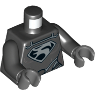 Lego Torso Shirt with Faora Silver Chest Emblem and Oval Belt Buckle Print, Black Arms, Dark Bluish Gray Hands / Black