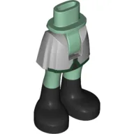 Minidoll Hips and Short Skirt with Sand Blue Skirt with Dark Green Trim, Black Boots / Sand Green