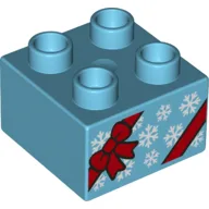 Duplo Brick 2 x 2 with Red Ribbon and Snowflakes (Present) Print / Medium Azure