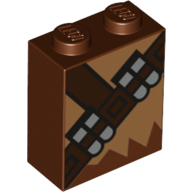 Lego Brick 1 x 2 x 2 with Inside Stud Holder with Chewbacca Cross Bow Ammo Belt print / Reddish Brown