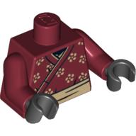Lego Torso Wrapped Samurai Robe with Flowers Print, Dark Red Arms, Black Hands / Dark Red